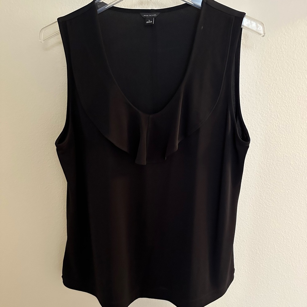 Ann Taylor size M black, slight ruffle at scooped neck, sleeveless, worn once